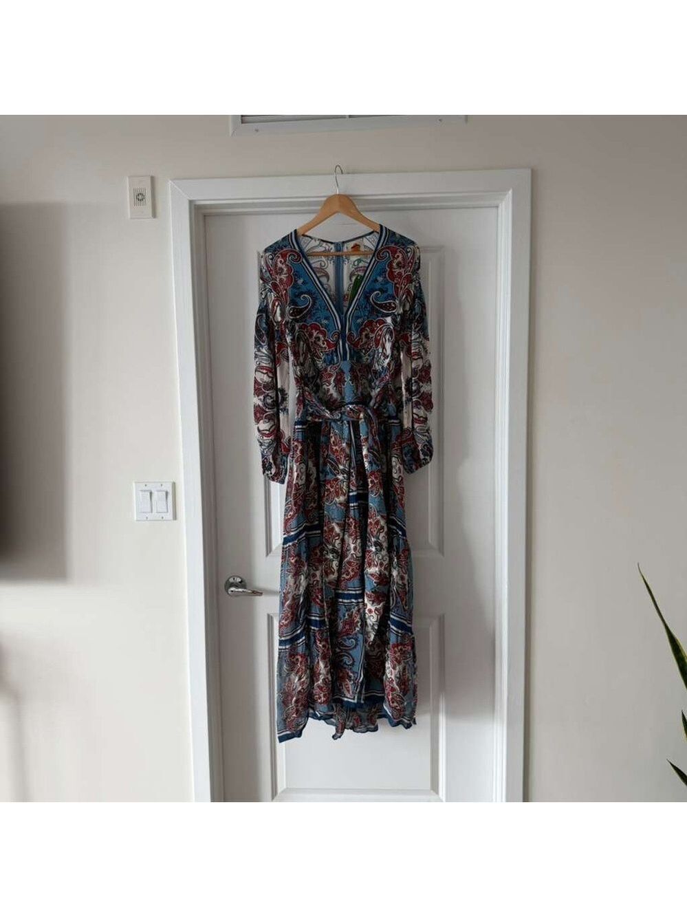 Farm Rio Blue Paisley Scarf Long Sleeve Maxi Dress - Picture 6 of 9